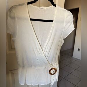 Blu Pepper Cream Wrap Blouse with Ring Detail